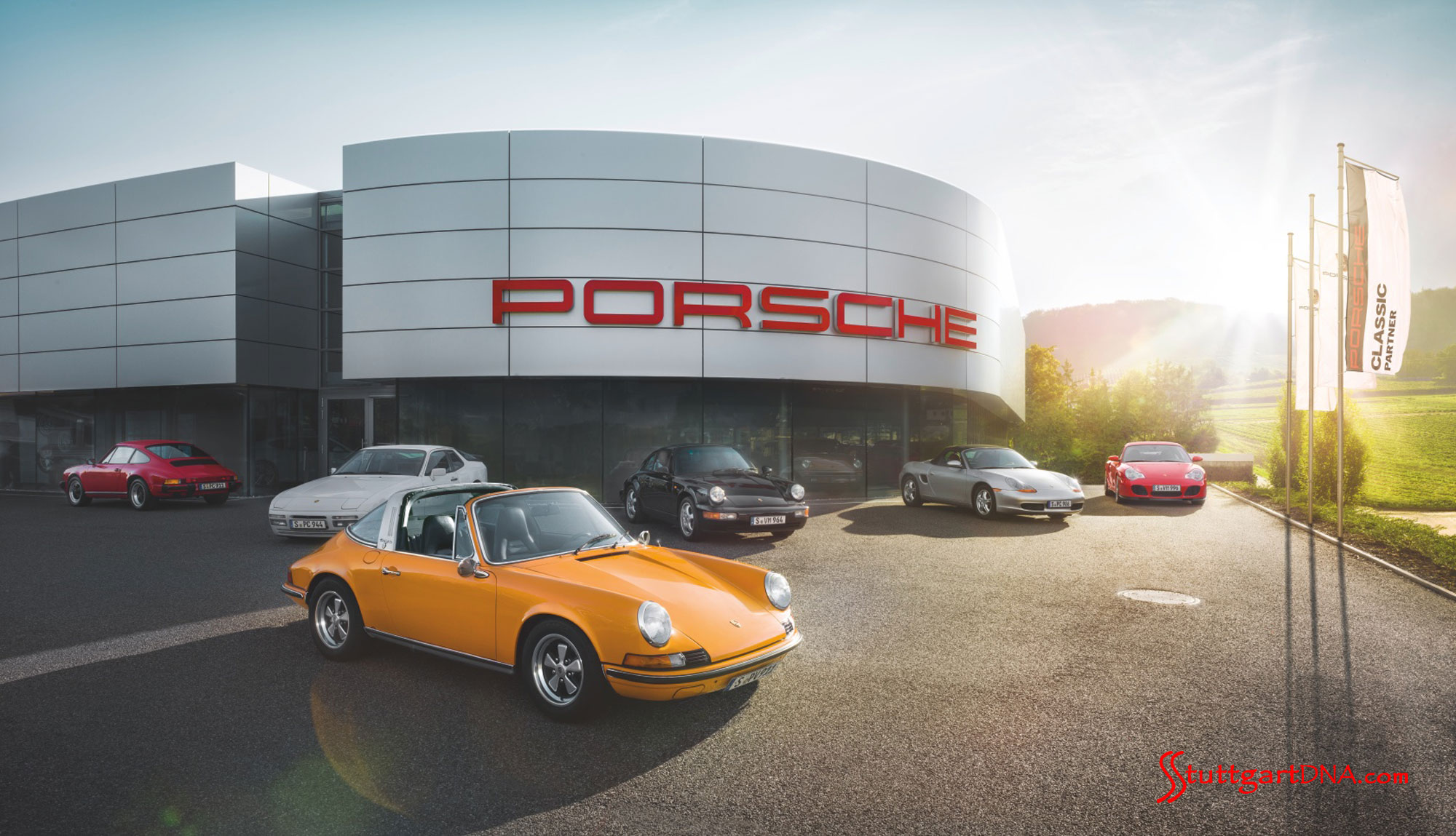 Porsche Classic Partners grow worldwide A Porsche Center dealership is depicted here, representing a one of the 100 Classic Partners worldwide, which provide parts, repair and maintenance to modern classic and vintage Porsches round the globe. Credit: Porsche AG