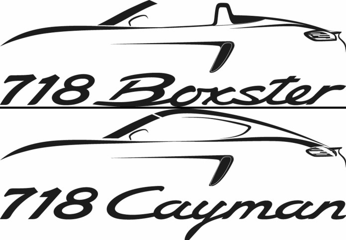 718 logo and silhouette composite. Credit: Porsche AG 718 Boxster and 718 Cayman: 718 logo and silhouette composite. Credit: Porsche AG