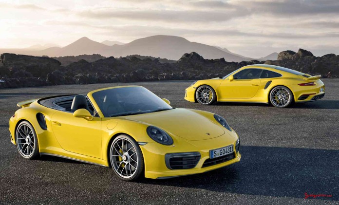 Two yellow 2017 991-2 Turbos. Credit: Porsche AG 2017 Porsche 911 Turbo and 911 Turbo S: Two yellow 2017 991-2 Turbos. Credit: Porsche AG
