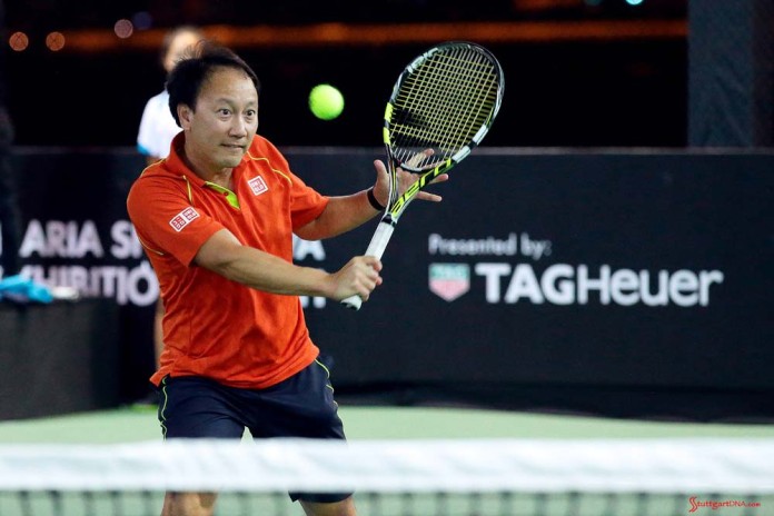 Michael Stich and Michael Chang in Duel of Legends: Michael Chang to Duel of Legends, 2016. Credit: Porsche AG