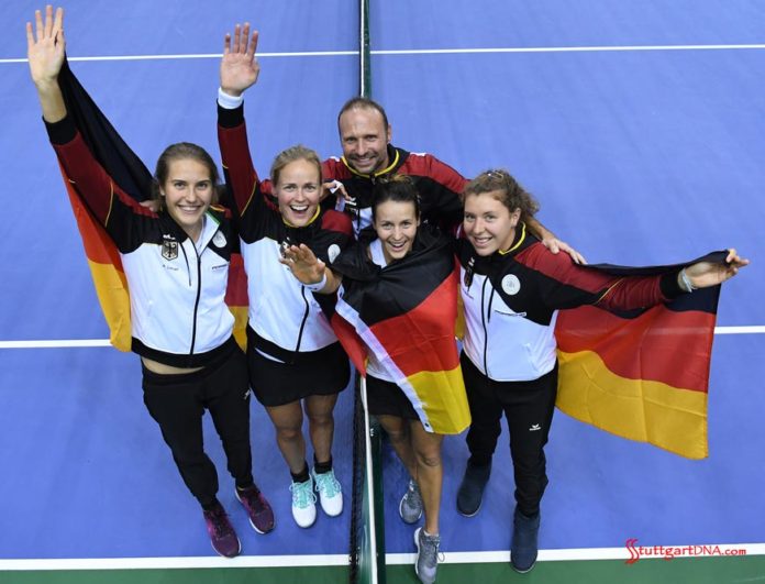 Porsche Team Germany group photo at Minsk. Credit: Porsche AG Porsche Team Germany wins Minsk 2018 Tennis Fed Cup: Porsche Team Germany group photo at Minsk. Antonia Lottner, Anna-Lena Grönefeld, Team Coach Jens Gerlach, Tatjana Maria, Anna-Lena Friedsam (l-r) Credit: Porsche AG