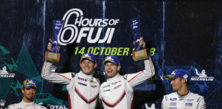 Porsche wins 2018 WEC Fuji 6 Hours Porsche wins 2018 WEC Fuji 6 Hours: Seen here are the ecstatic, victorious Kevin Estre and Michael Christensen (l-r) at the top of the 2018 WEC Fuji 6 Hrs GTE-Pro podium. Credit: Porsche AG