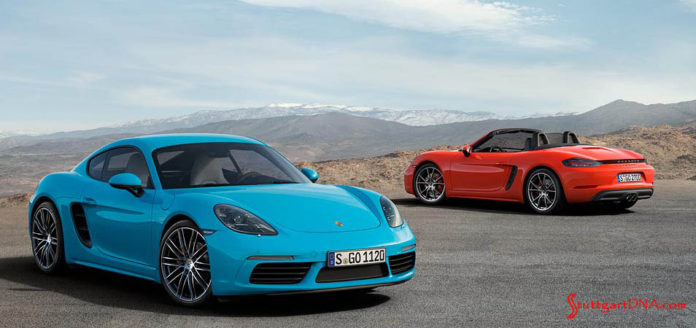 2017-2019 Porsche 718 voluntary recall: 718 Boxster S and Cayman S poised against mountain b.g. Credit Porsche AG