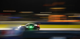 Porsche wins 2019 WEC Sebring 1000 Miles Porsche wins 2019 WEC Sebring 1000 Miles: Seen here is the No 91 from its left side at speed on the Sebring track against the surreal nighttime neon blur. Credit: Porsche AG