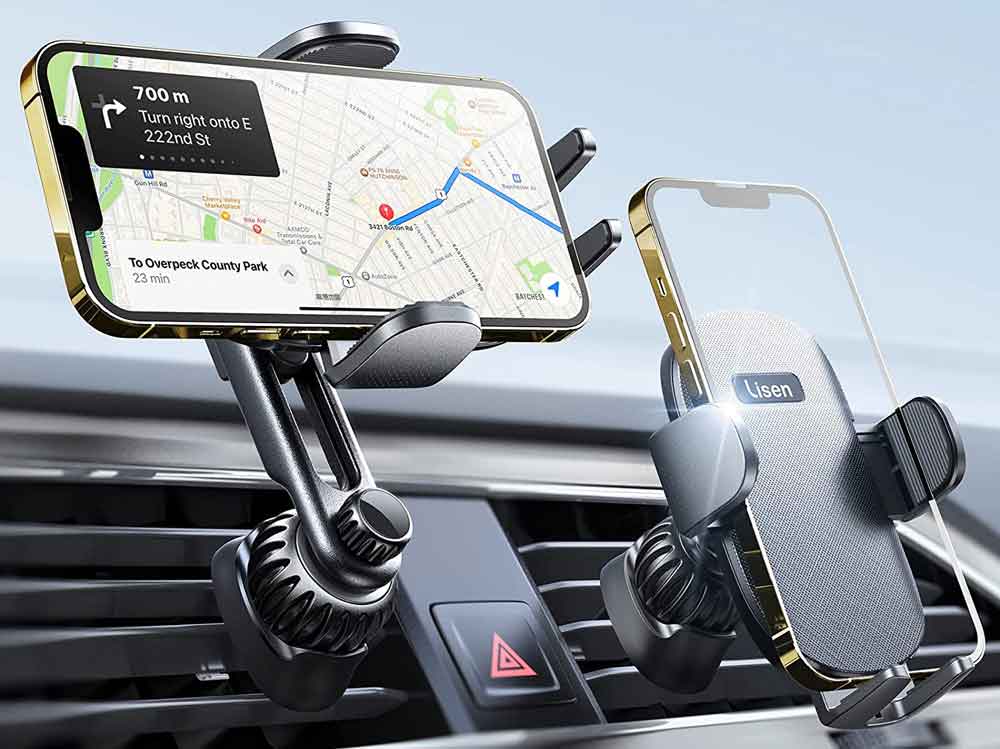Lisen Phone Mount for Car. Credit: Amazon Groovy Porsche Gear Store: Car Phone Holder Buying Guide: Seen here are two Lisen car phone mounts attached to A/C vent fins. Credit: Amazon