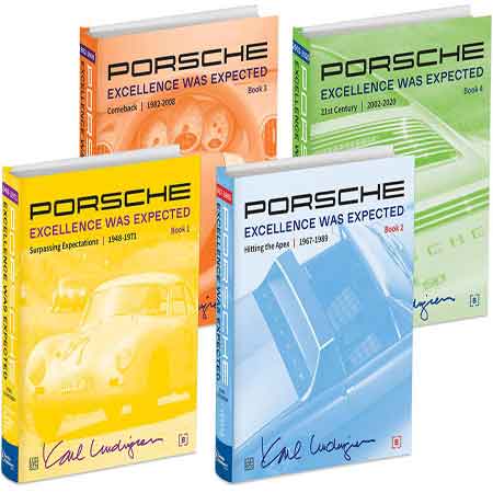 Pictured here are the four volumes/books of Karl Ludvigsen's Magnum Opus, "Porsche: Excellence Was Expected." Credit: Amazon