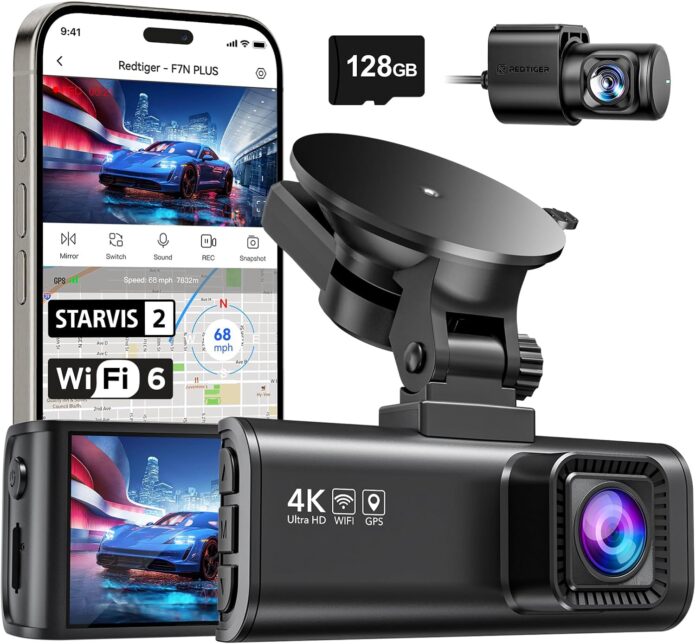 REDTIGER 4K Dash Cam Front Rear STARVIS 2 Sensor Free Card Included Seen here is the REDTIGER front-rear Dash Cam. Credit: Amazon