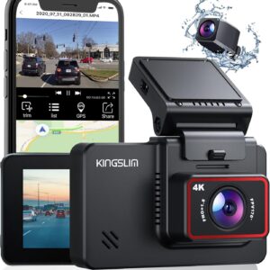 Seen here is the Kingslim D4 Dual Dash Cam with Built-in WiFi GPS, Front 4K/2.5K Rear. Credit; Amazon