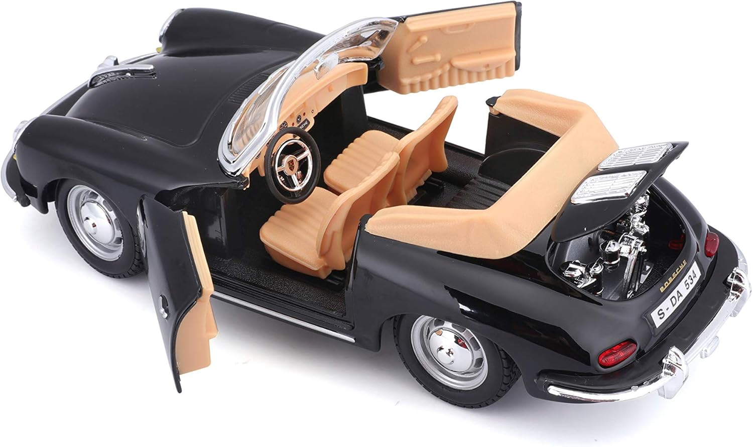 Beautifully pictured here is the 1:24 Diecast 1961 Black Porsche 356B Cabriolet by Bburago. Credit: Amazon