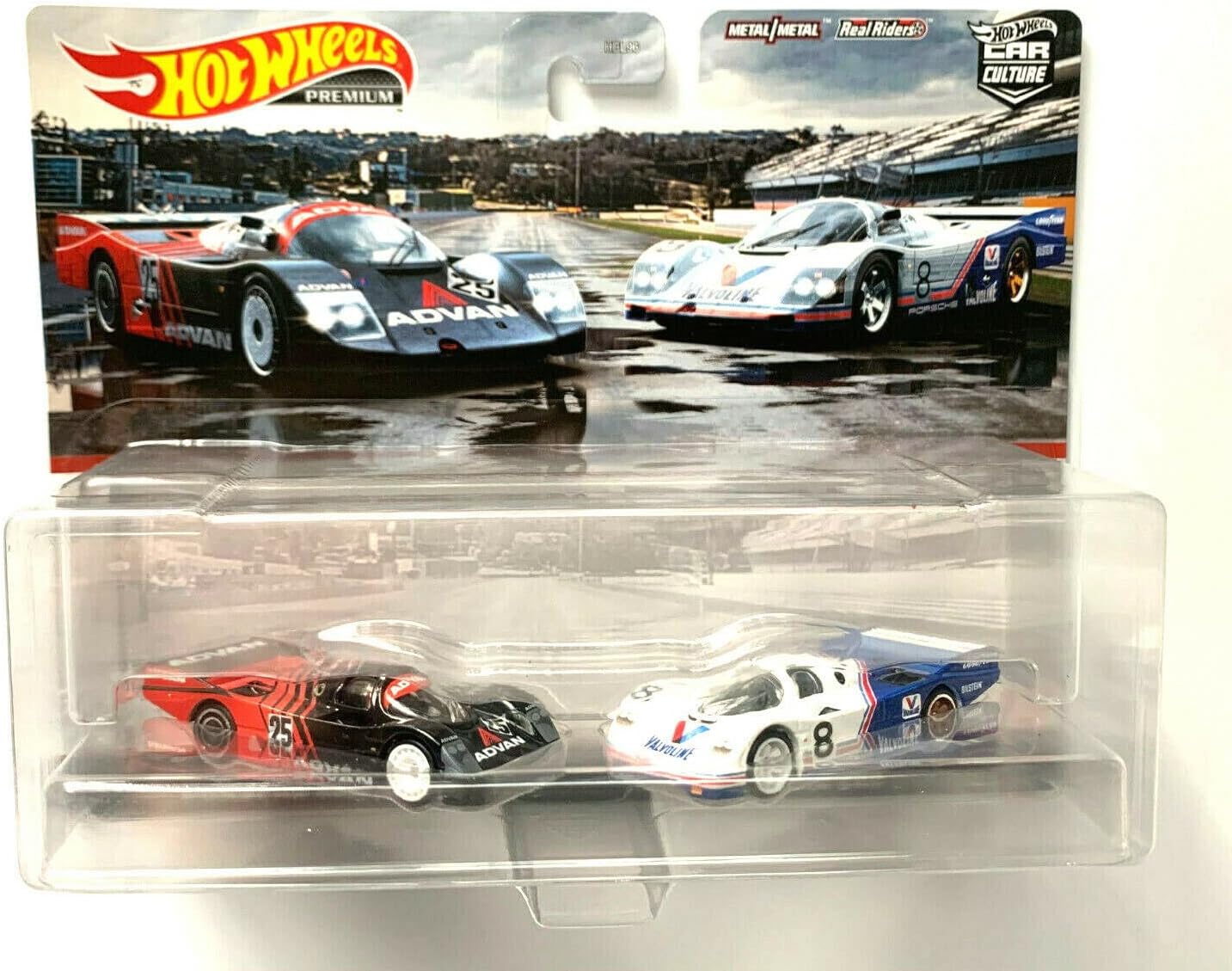 Pictured here is the Hot Wheels Advan and Valvoline Porsche 962 Car Culture Real Riders Premium Double Pack. Credit: Amazon