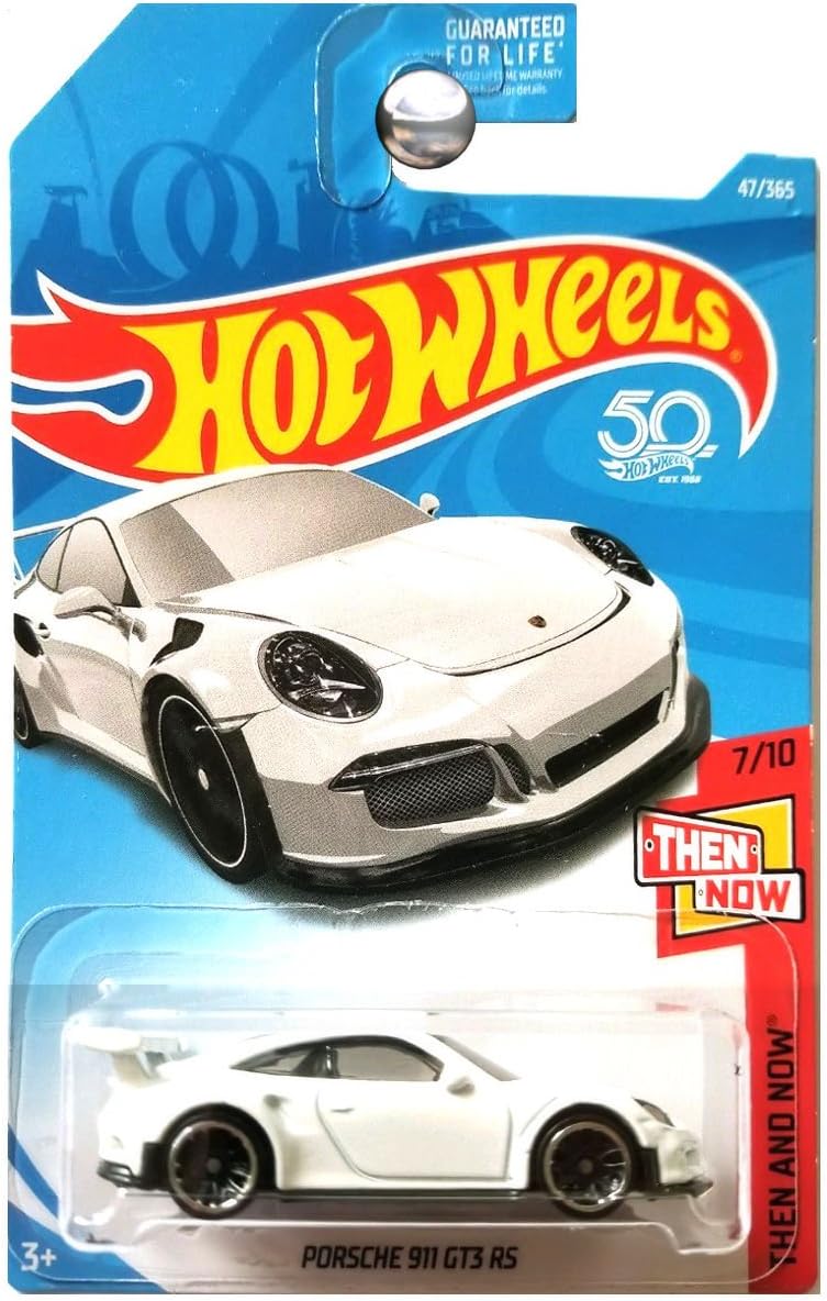 Depicted here is the Hot Wheels White Porsche 911 GT3 RS 2018 Then And Now 7/10 50th Anniversary 47/365. Credit: Amazon