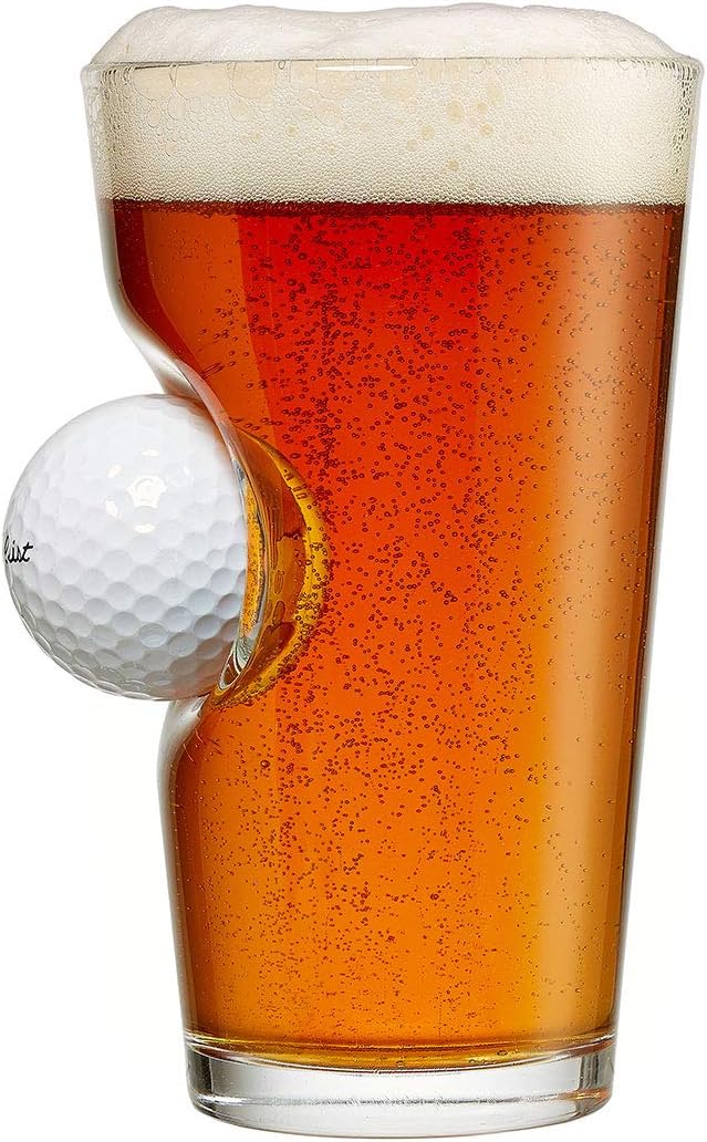 Depicted here is the Single 16 oz. Glass with Real Embedded Golf Ball. Credit: Amazon